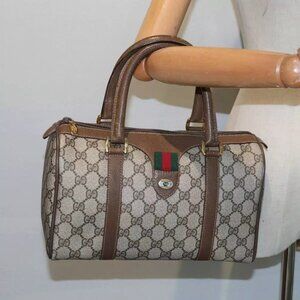 GUCCI GG Supreme Web Sherry Line Boston Bag PVC Beige Gold